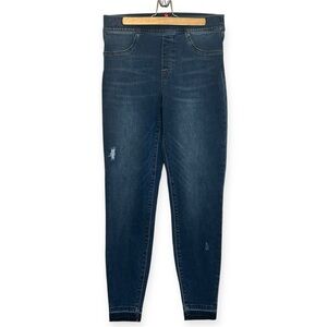 SPANX Medium Wash Distressed Pull-On Raw Hem Denim Leggings